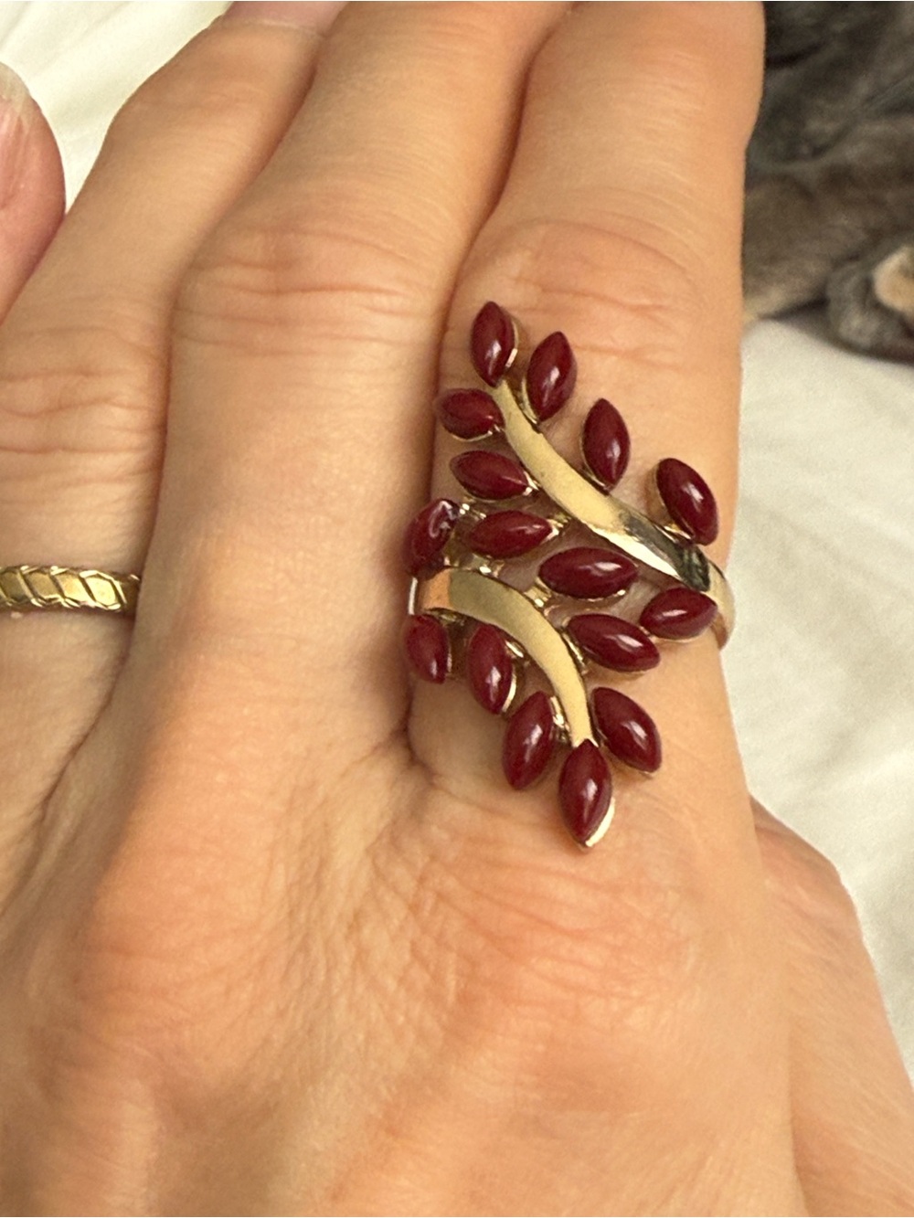 Gold-Tone Red Leaf Cluster Ring - Women Jewelry
